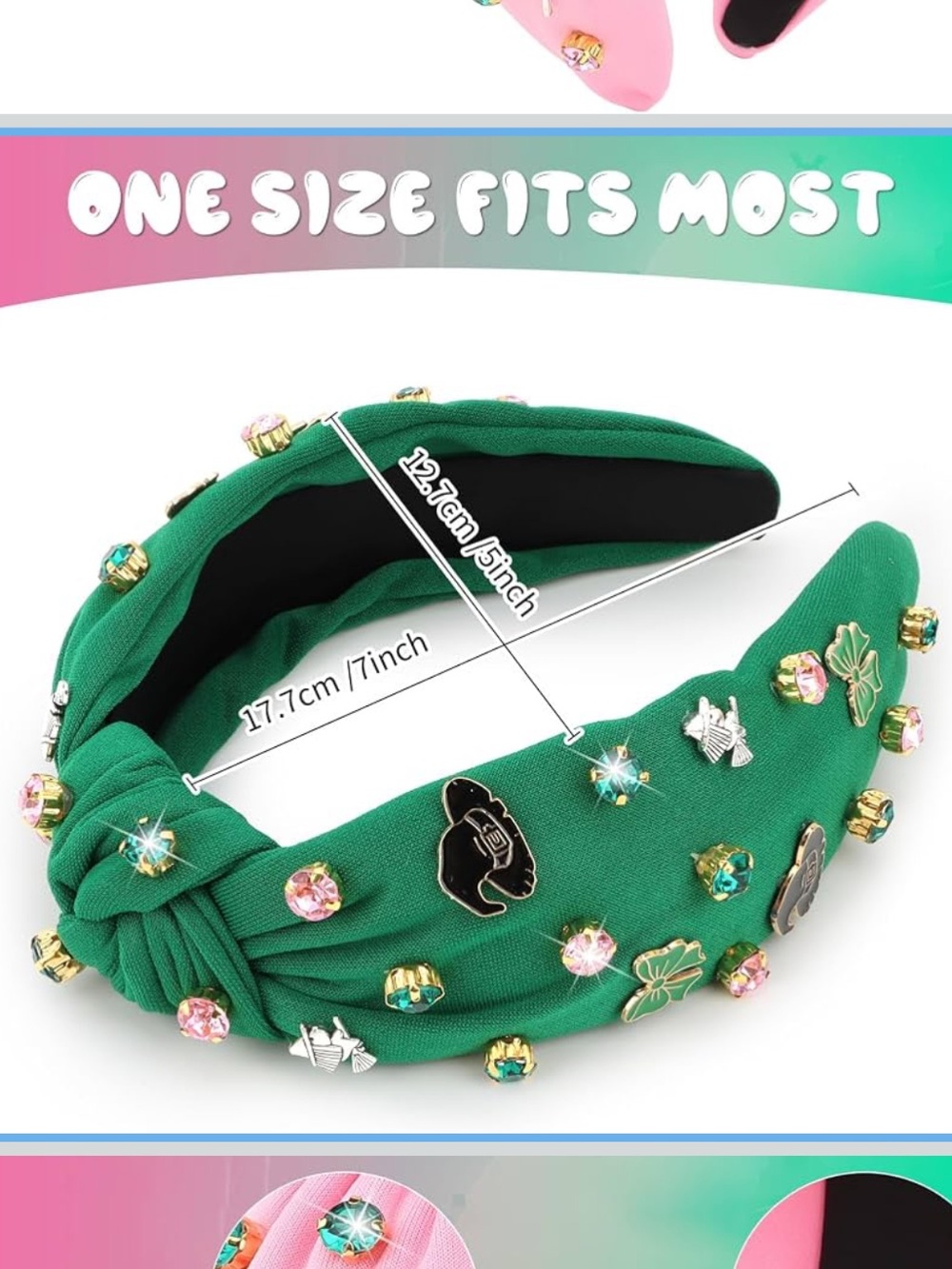 Wicked Inspired Emerald Green Rhinestone Knotted Headband Elphaba Witch - Picture 4 of 4